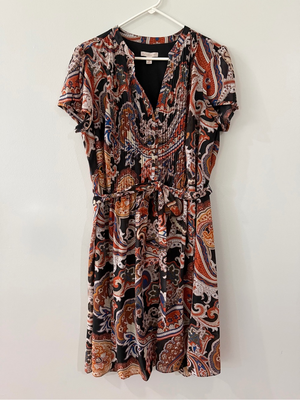 Dress Barn Black Brown Cream Gold Paisley Sheer V-Neck Women’s Plus Midi Dress